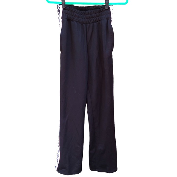 Adidas XS Pants Black Retro Spellout Logo Down Wide Leg Elastic Paperbag Waist - Picture 5 of 5